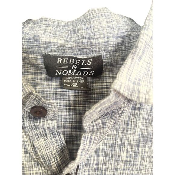 Rebels & Nomads Men's Blue Space Dye Plaid Cotton Button Up Shirt Size XL - Picture 9 of 9